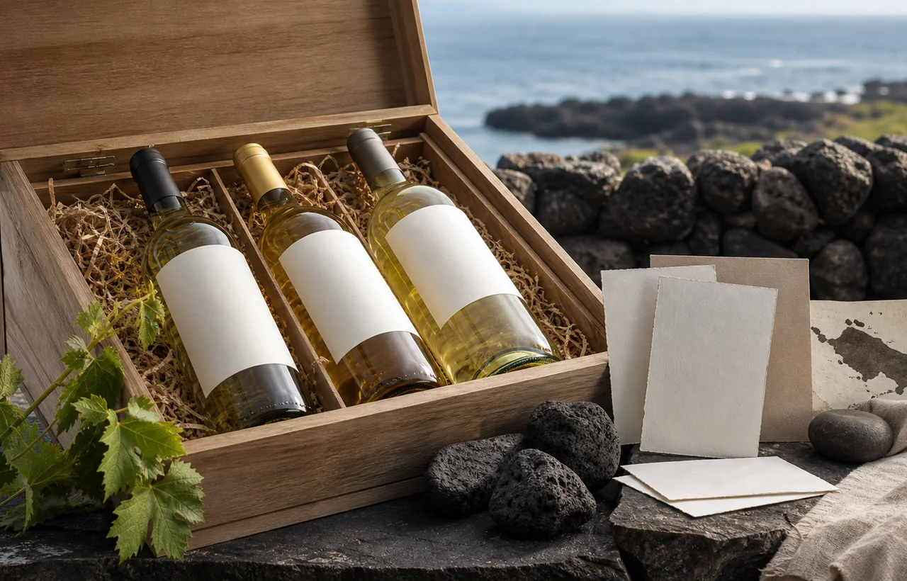 Caixa de vinhos da Terceira com garrafas selecionadas
