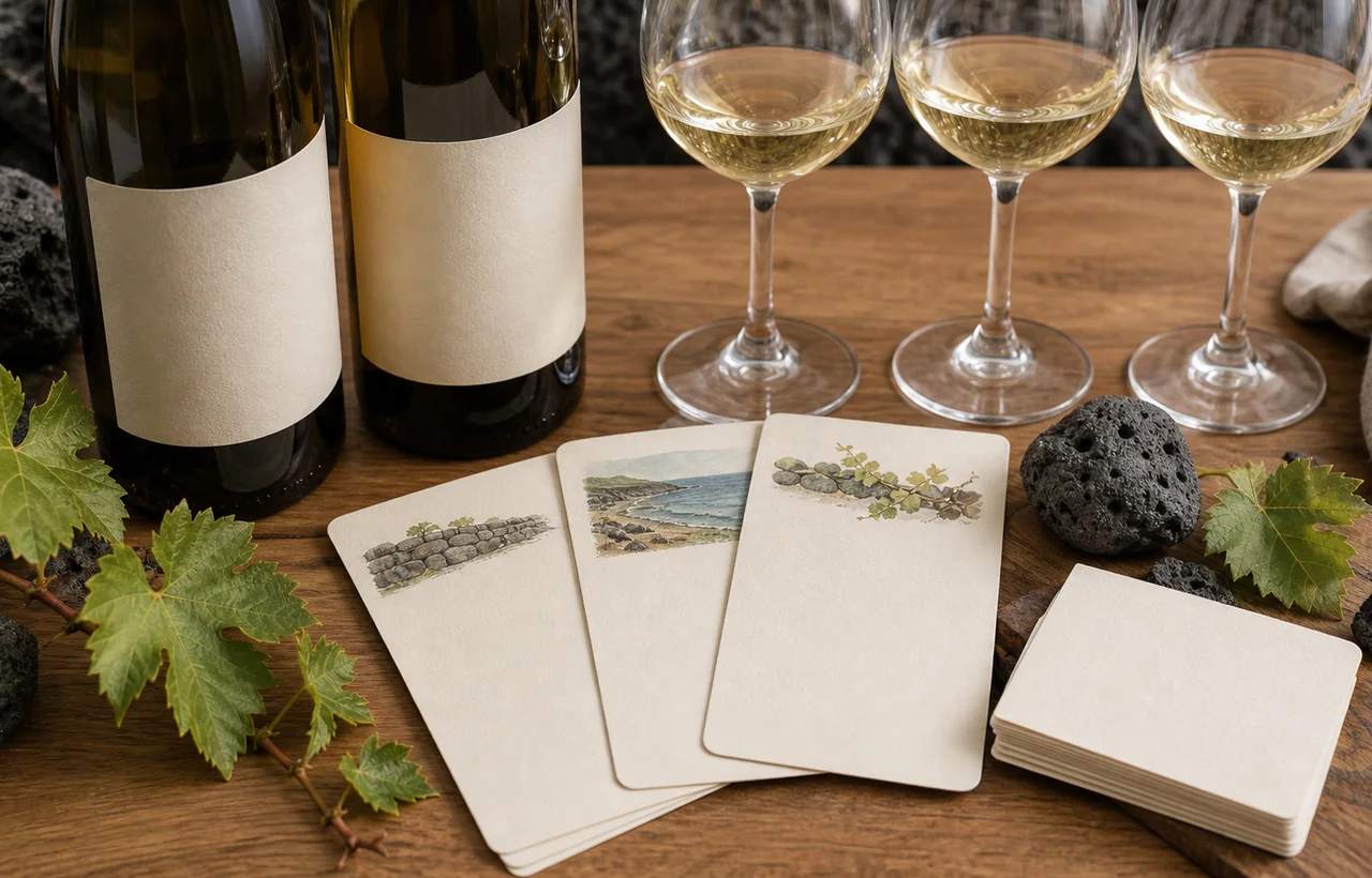 Cartões de prova e vinhos selecionados